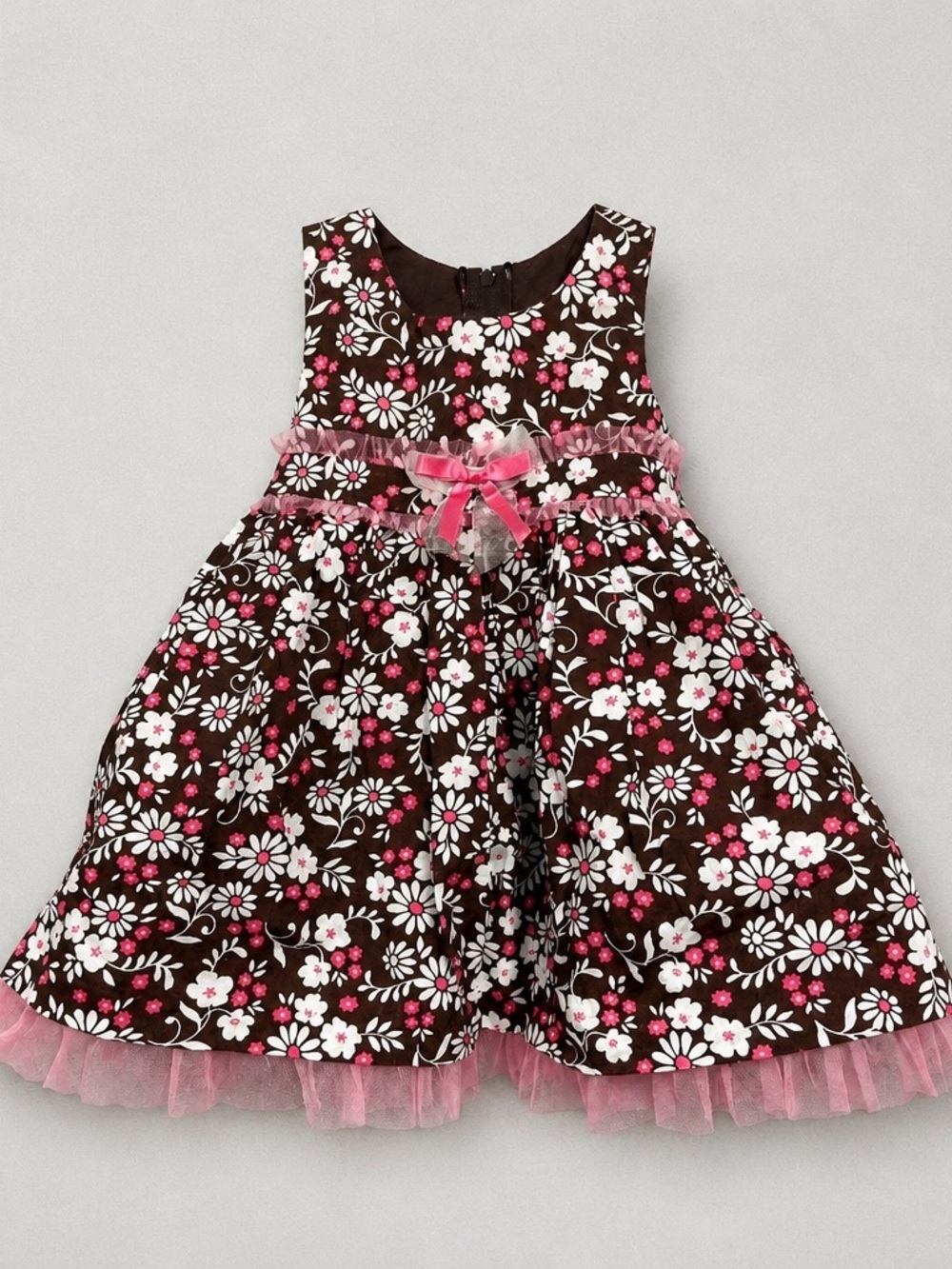 Bonnie Baby Brown Floral Dress with Pink and White Accents